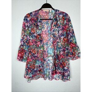 Soft Surrondings Floral Sheer Open Front Cardigan Coverup Size XS‎ Petite